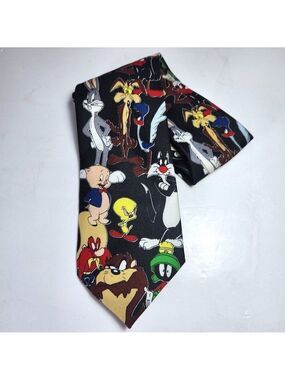 Looney Tunes Vintage Necktie 1997 Warner Bros. Bugs Bunny Tweety Taz Porky Pig